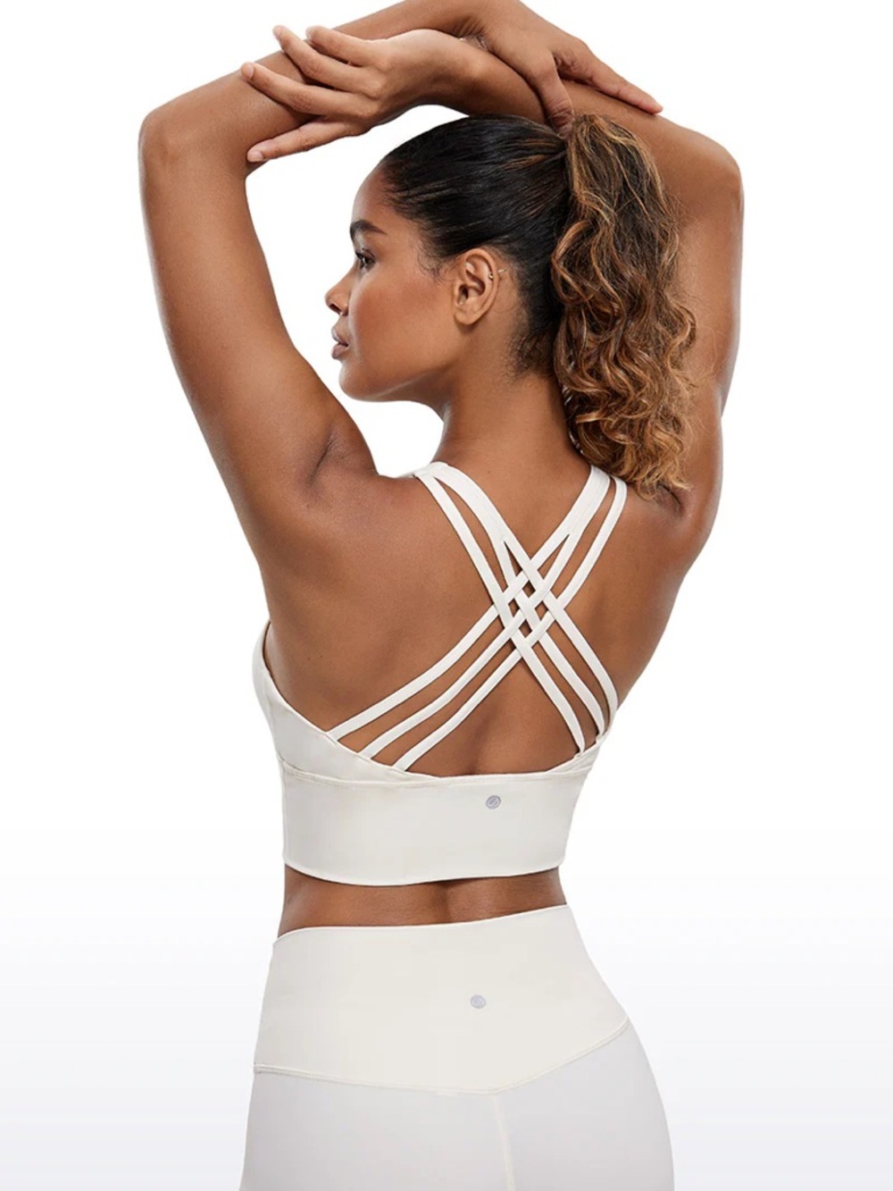 CRZ YOGA Women's Strappy Longline Sports Bra in Ivory